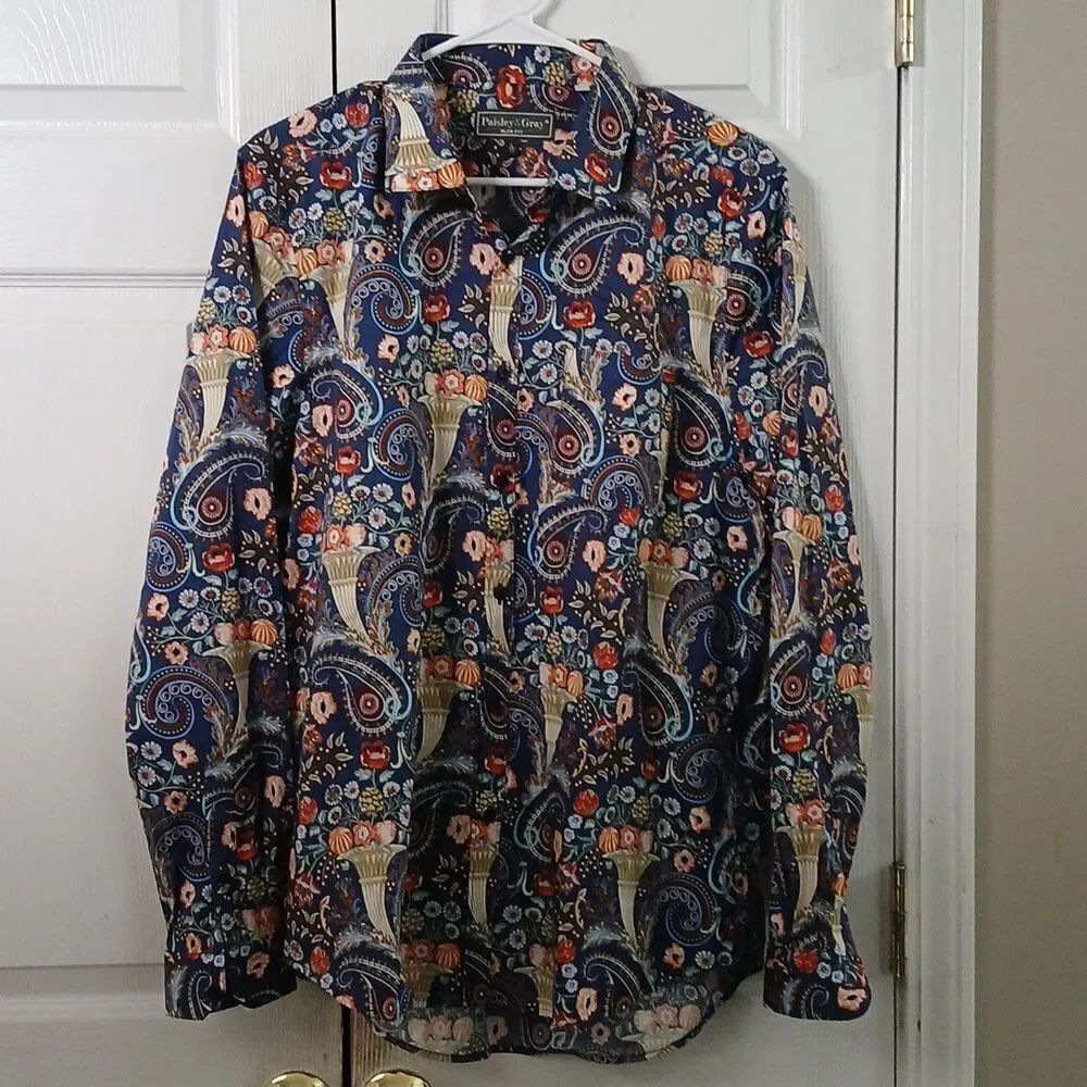 Paisley & Gray Slim Fit button down dress shirt paisley print Sz L (17) NWOT